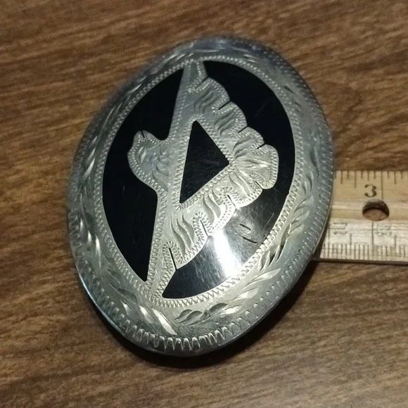 Men's Thunderbird Buckle German Silver & Onyx